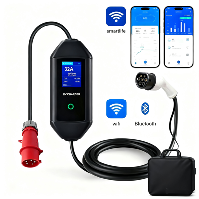 BOMERN Smart portable charger TYPE 2 - CEE 5-pin | Display | 32A | 1phase | 7,4kW | 5m | WIFI| APP