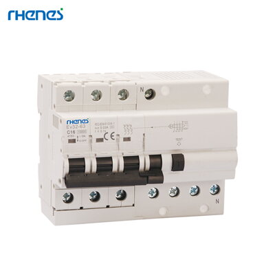 Residual current circuit breaker with overcurrent protection (RCBO) - Ev32-63: 3P+N / 32-63A / 30mA / Typ A / C char.